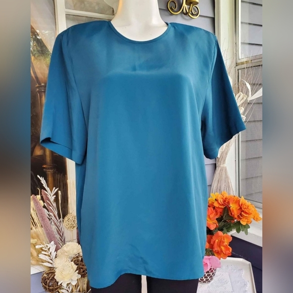 VTG Karen Scott Lightweight Dark Green Blouse Summer Top Large - Picture 4 of 5